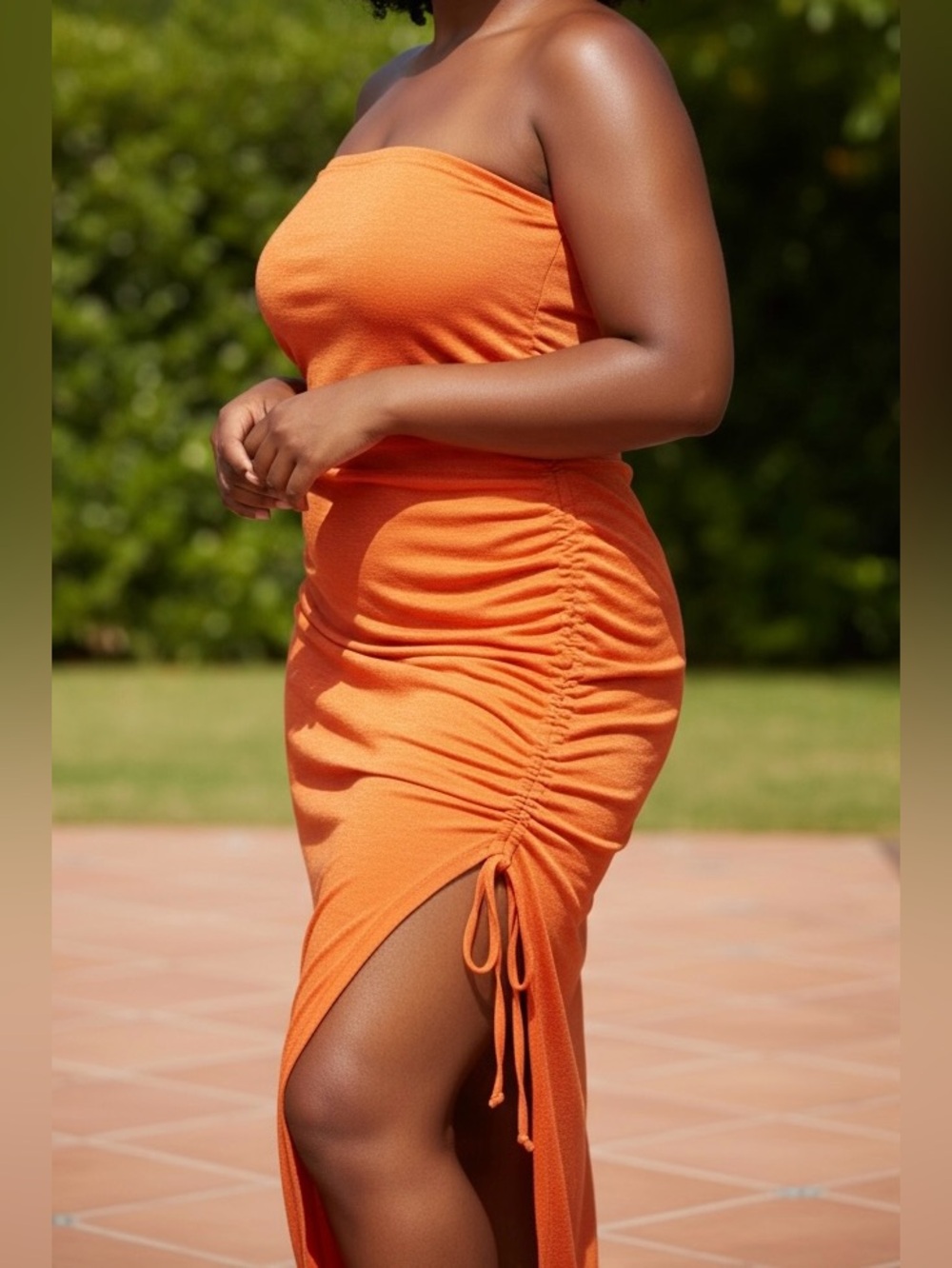 NWT JLUXLABEL Bodycon Dress Women’s Orange Strapless Ruched Tube Maxi XXL